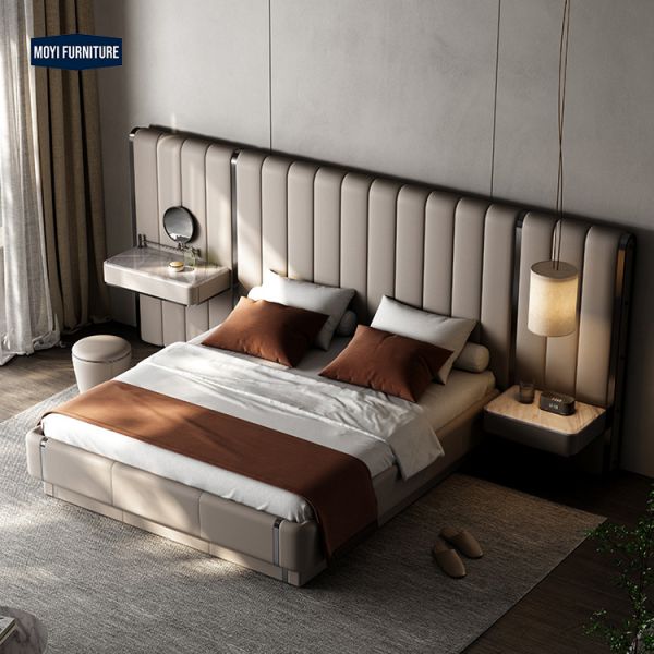 Sample Soft Bed Master Bedroom Light Luxury Dressing Table Bedside Table Integrated Bed Modern Villa Italian High End Authentic Furniture