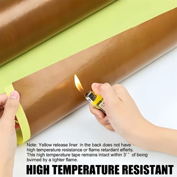 Brown PTFE Fiberglass Tape With Yellow Release Paper 260℃ High Temperature Resistance Fiberglass Reinforced Non-stick Teflon Cloth Tape