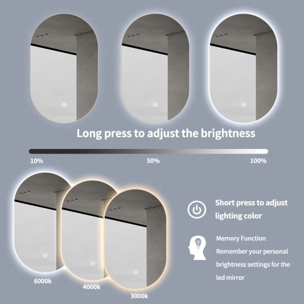IP54 Oval LED Bathroom Mirror , Decorative Smart Acrylic Bathroom Mirror