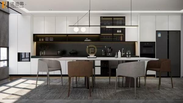 Fadior Stainless Steel Matte Black Kitchen Cabinet  With Integrated Island Counter Stainless Steel
