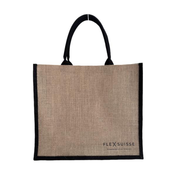 Custom Made Printed Natural Jute Tote Bag With Coloured Gusset