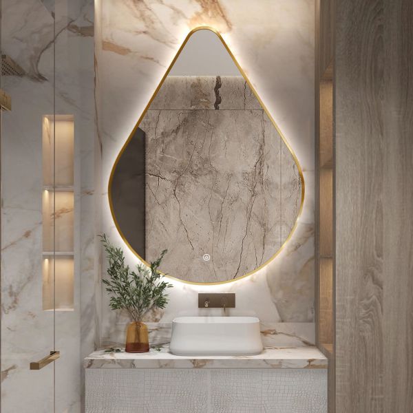 Teardrop LED Bathroom Mirror , LED Backlit Bathroom Vanity Mirror Wall Mounted