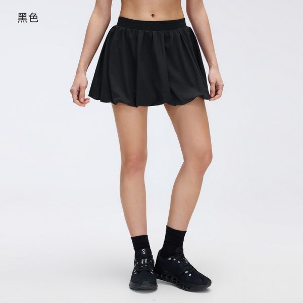 White High Waist Bubble Hem Tennis Skirt with Built-in Shorts for Active Wear