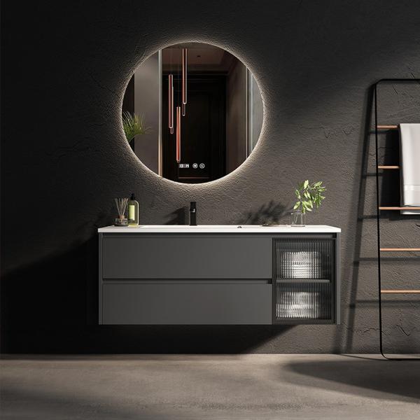 LED Mirror 39in Solid Wood Bathroom Cabinets Water Resistant Vanity