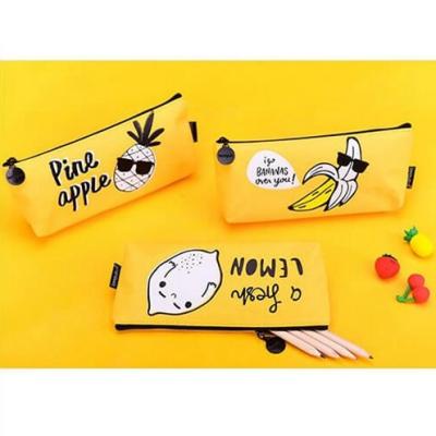 Cartoon Kids Student Pencil Pouches Polyester , Zipper Pencil Case Bag Yellow