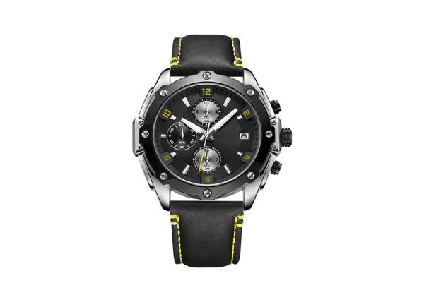 Leather Strap Alloy Quartz Wrist Watch , Nickel Free 50mm Case Watches