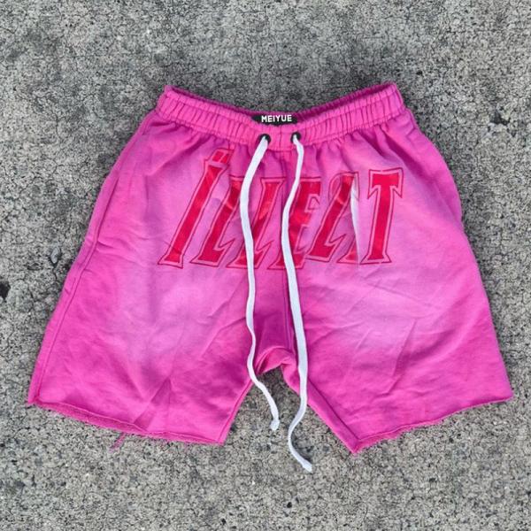Logo personnalisé Impression à écran de soie Vêtements de rue Vintage coton français Terry Patch Broderie avec la corde à dessin Laver à l'acide Shorts pour hommes