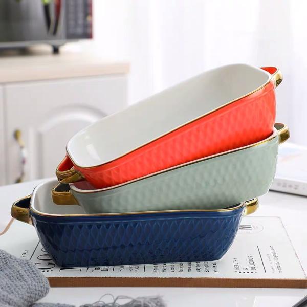 Não bandejas de cozimento cerâmicas da cozinha da vara com ouro Rim Nordic Style