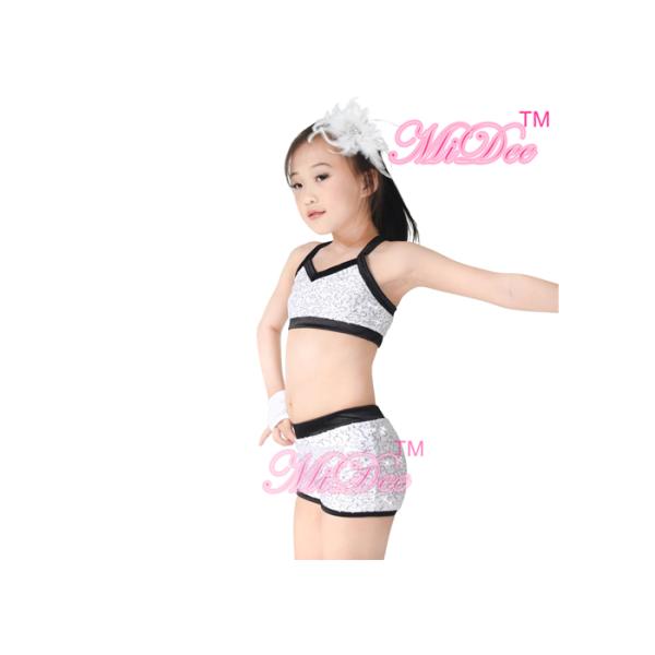 2 Pieces Hip Hop Dance Costumes Sequins Crop Top Short Gyms Cloth For Girls