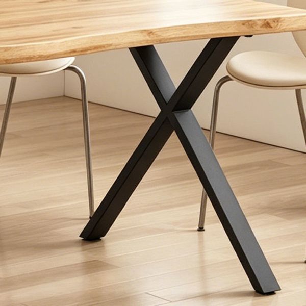 Minimalist Style Rectangle Live Edge Dining Table Metal Base Dining Room Furniture Wooden Modern Dining Table Set 6 Seater