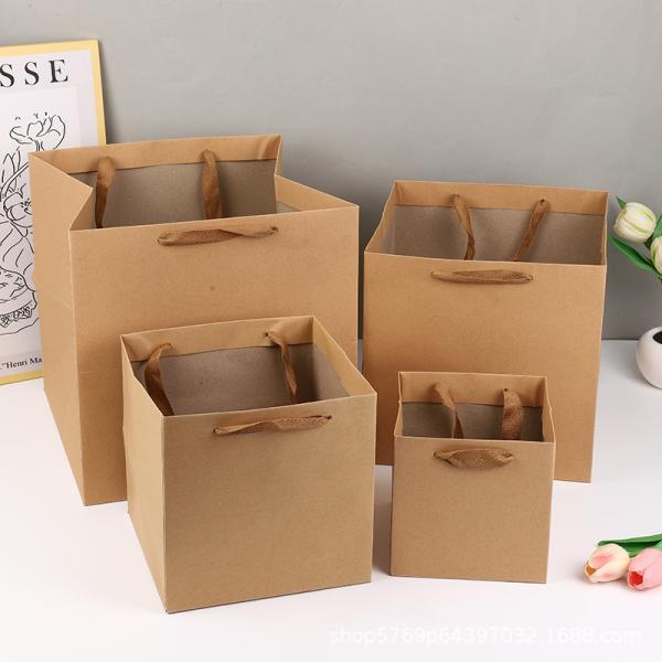 Square Packaging Large Flower Bouquet Bag Thickened Kraft Paper Handbag