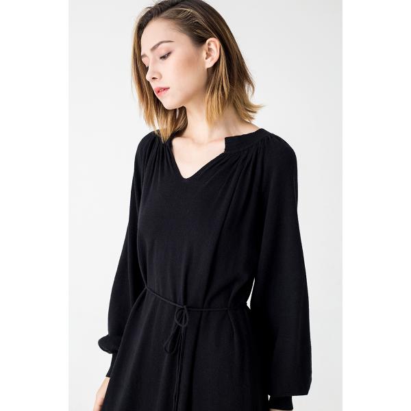 Autumn Women Clothing Black Midi Knit Dress