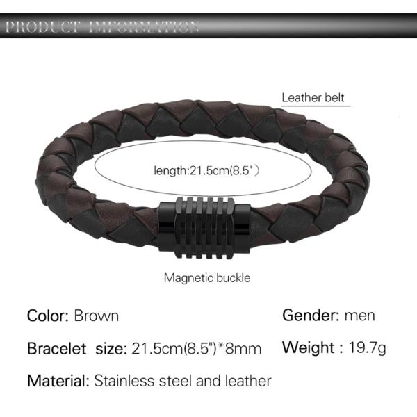 Hot stainless steel magnet buckle leather rope bracelet men custom leather bracelet