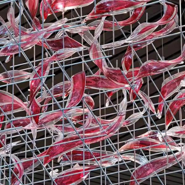 Proyecto de hotel personalizado no estándar Departamento de iluminación Sala de banquetes Cuadrícula acristalada Led Gran lámpara de candelabros Sala de bodas Luz de línea colgante