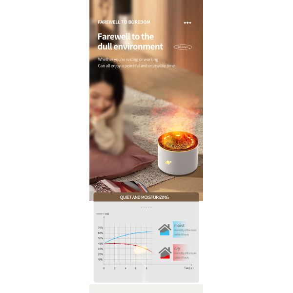 Mini Volcano Ultrasonic Humidifier Aromatherapy Diffuser 230ml Capacity Automatic Timing