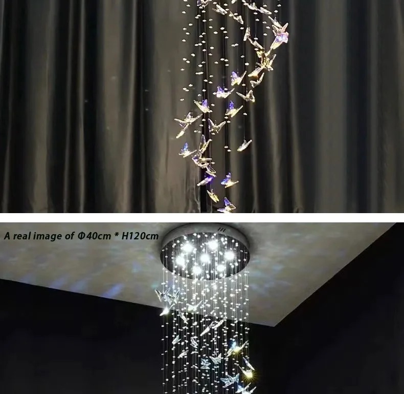 Butterfly Crystal Chandelier Living Room Crystal Staircase Pendant Light Indoor Large LED Lights(WH-NC-165)