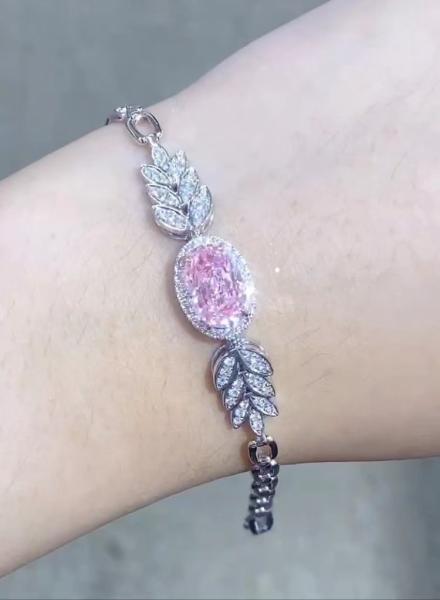 Pulseira de tênis de diamante sintético de corte oval de 2,72ct Pulseira de diamante rosa de forma oval