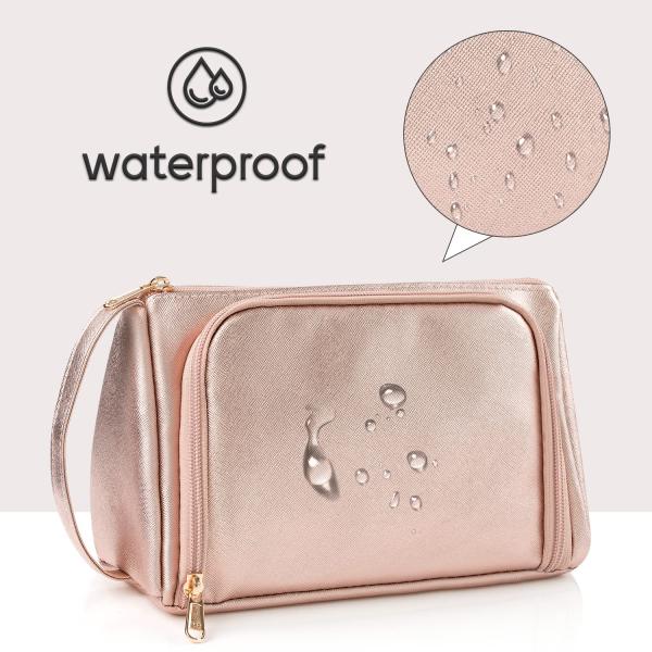 Bolso portátil de maquillaje de toallas de cuero rosa dorado PU bolso de viaje a medida a prueba de agua
