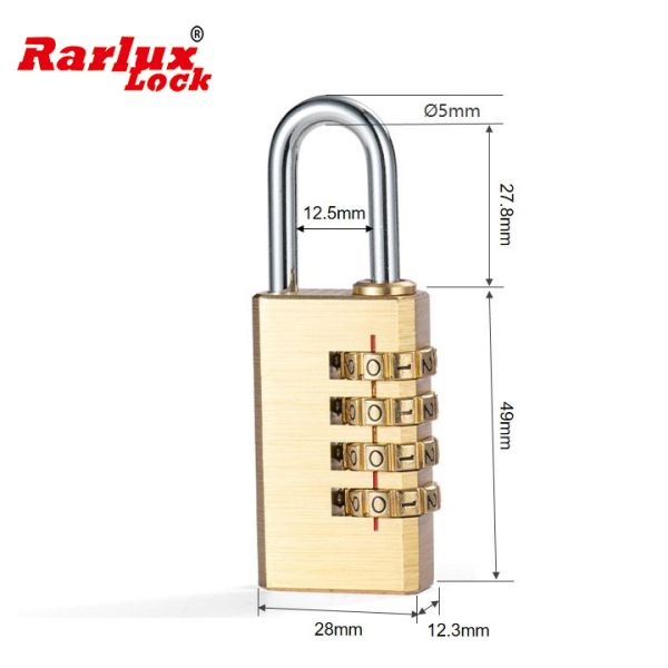 Rarlux 4 Digits Password  Luggage Bag Copper Tsa Padlock Code Padlock Brass Combination Padlock