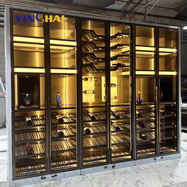 Commercial Glass Door Whiskey Display Cabinet With Customized Logo And Lights