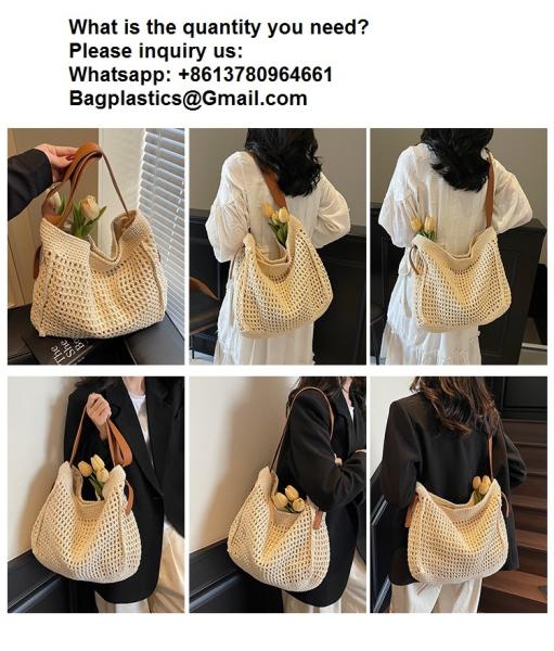 Straw Beach Tote Bag Large Summer Handmade Woven Tote Bag For Women Boho Woven Bags For Summer Vacations Pool Holiday Travel Women Small Straw Bags Summer Beach Tote Bag Handmade Woven Hobo Purse