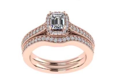 0.8ct 14K Solid Gold Jewellery , rose gold engagement ring set RA5.6×4.5MM