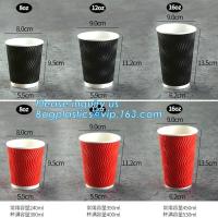 Tasses de café rayées jetables faites sur commande de papier peint d'ondulation de tasse de papier, tasse de papier imprimée de café jetable avec le PAQUET de couvercle