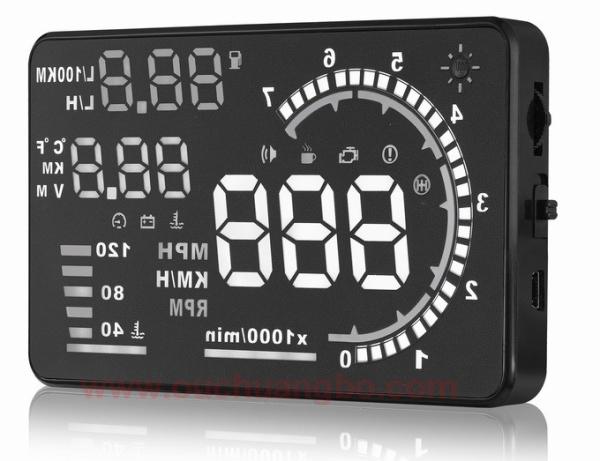 Ouchuangbo 5.5 inch multi colour auto HUD car head up display with bluetooht support  refuel RPM icon speed alarm