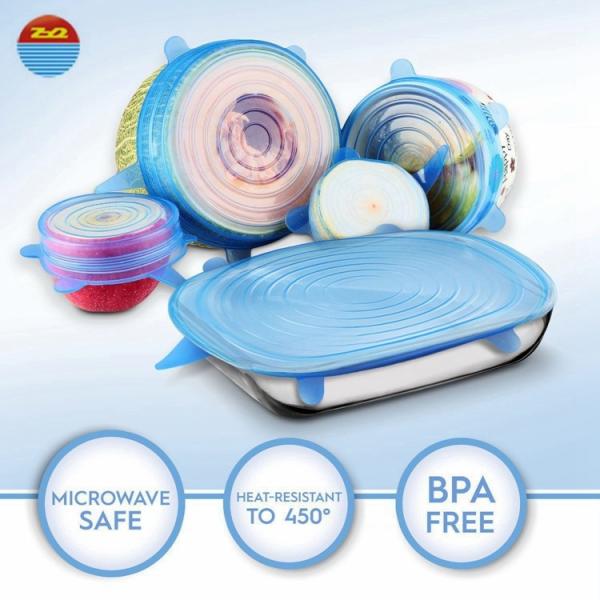 6 Pack Food Storage Covers Fancy Reusable Certificate Food Grade Silicone Lid Safe Healthy Fresh Cover for Container