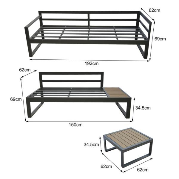 Garden Set AJUNION L Shape Sectional Sofa with UKFR Cushion and Aluminum Frame