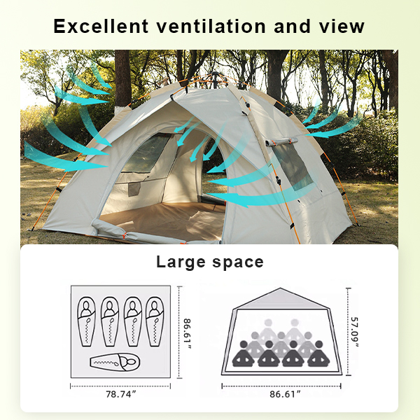 Square Waterproof Camping Outdoor Tents Large Instant Oxford Auto Inflate Tent 4 Person