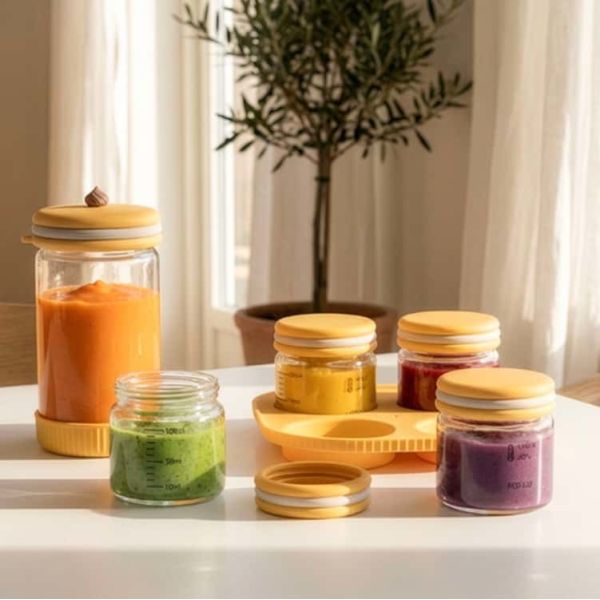 IKOO Factory Wholesale Baby Food Glass Containers and Silicone Baby Food Freezer Tray with Clip-on Lid