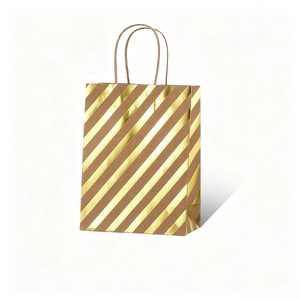Gold Foil Stamped Kraft Paper Shopping Bags with Handles for Retail