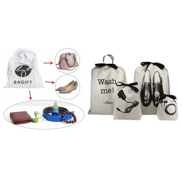 Small Custom Cotton Drawstring Bags Bulk With Shoe Compartment Machine Washable
