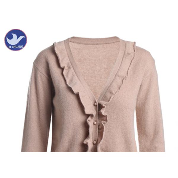 V Neck Ruffle Frill Womens Knit Cardigan Sweaters Long Sleeves Short Body