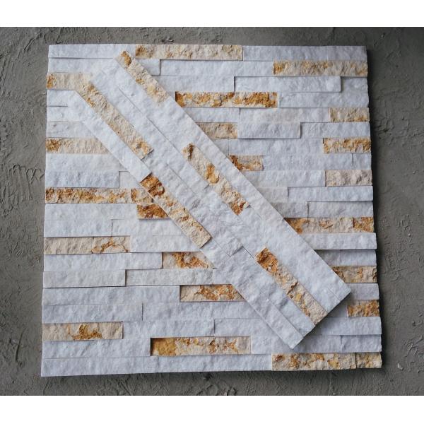 Gold And White Thin Non Antacid Veneer Stone Wall Panels 400x100mm