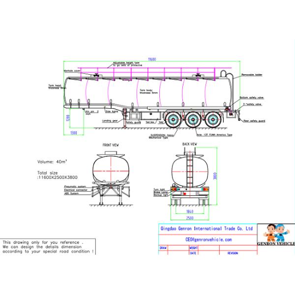 40000 Liters Liquid Tanker Trailer FUWA 13T Axle Fuel Tank Trailer
