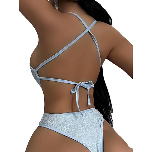 Женщина цельного купальника дам сплошного цвета сексуальная шнурует вверх прочное бикини плотное Backless