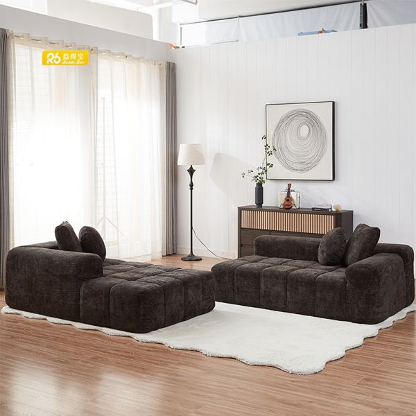 Compressed Chenille Fabric Sectional Sofa With Chaise Lounge For Small Spaces