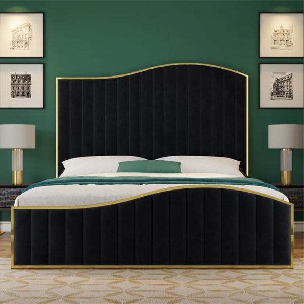 Sleeping Modern Design Queen King Size Velvet Upholstered Platform Bed