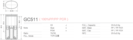GC511 100% PP / PP PCR Personal Care Stick 82.9mm Height