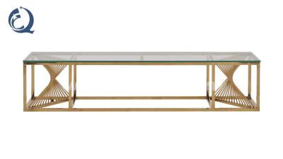 Gold Silver OEM Stainless Steel TV Stand With 12mm Tempered Glass