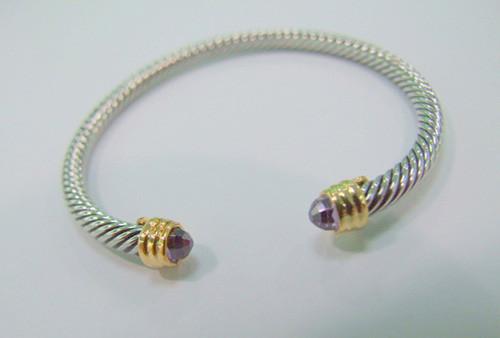 (B-51)Fashion Jewelry Gold Silver Tone Plated Cable Bracelet with Amethyst Cubic Zircn