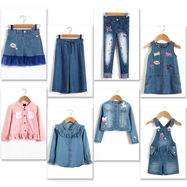 Flower Embroidery Girls Denim Shorts Knee Length With Adjustable Size Waist