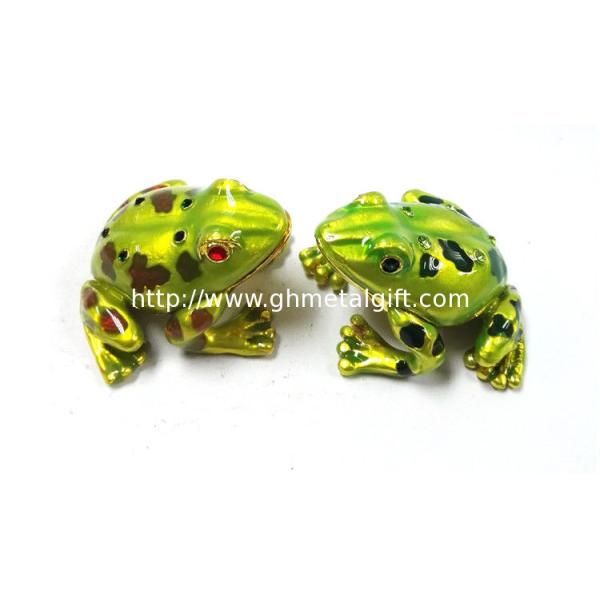 wholesale green crystal frog design metal trinket frog shape metal jeweled enamel trinket boxes