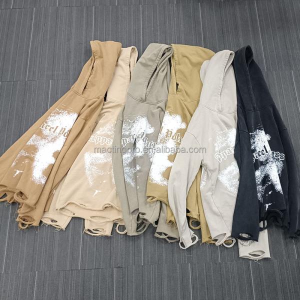 S-6XL Dtg Printing Hoodies Oversized French Terry Cotton Hoodie With Distressed Ripped
