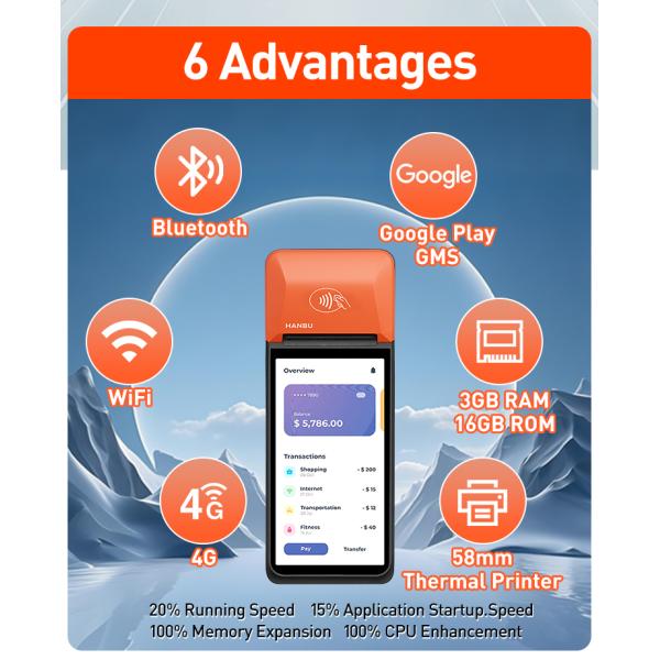 Hanbu Handheld POS Terminal 6 Inch Android 13 4GB RAM 64GB SSD