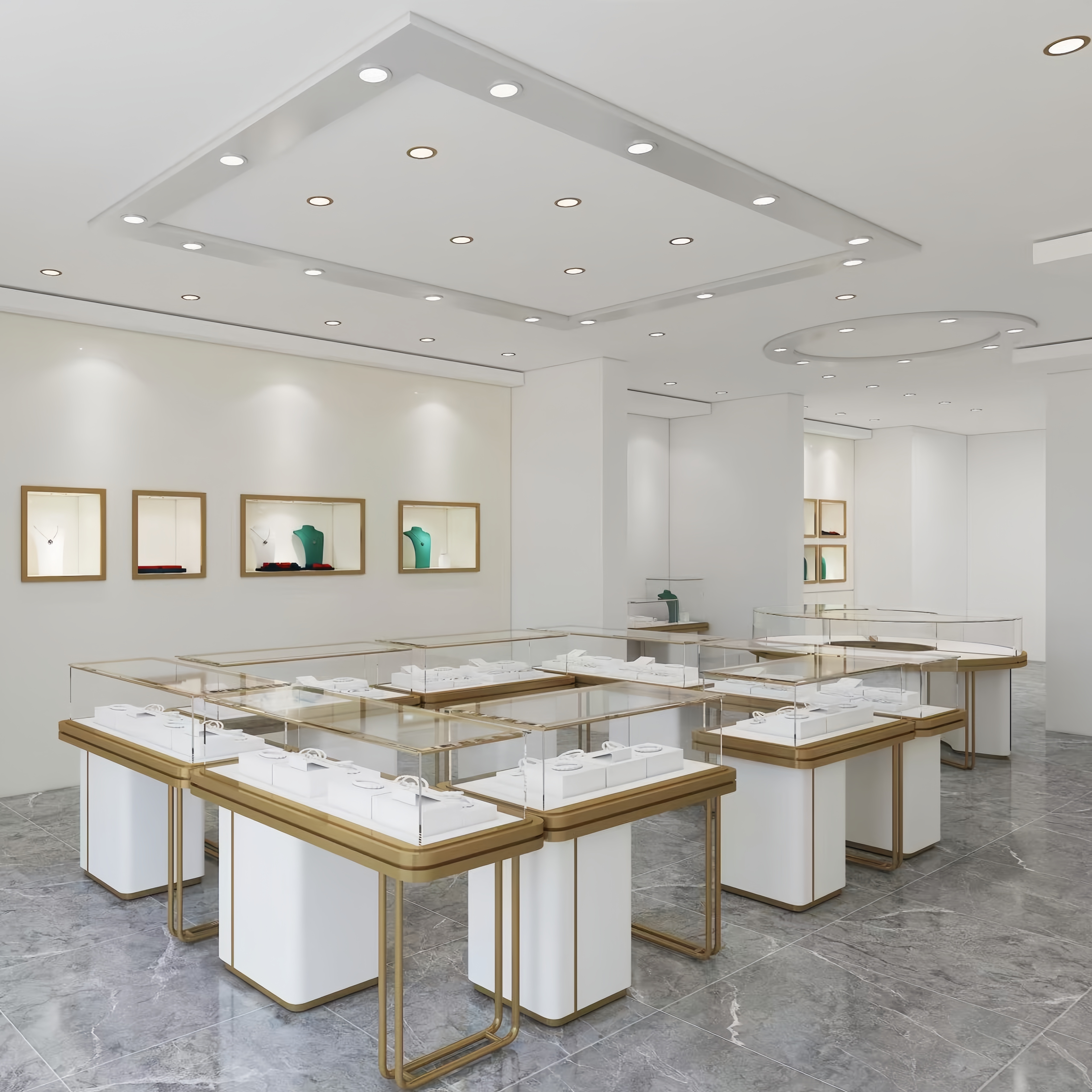 Commercial Gemstone Showroom Painted Polished Lockable Jewelry Display