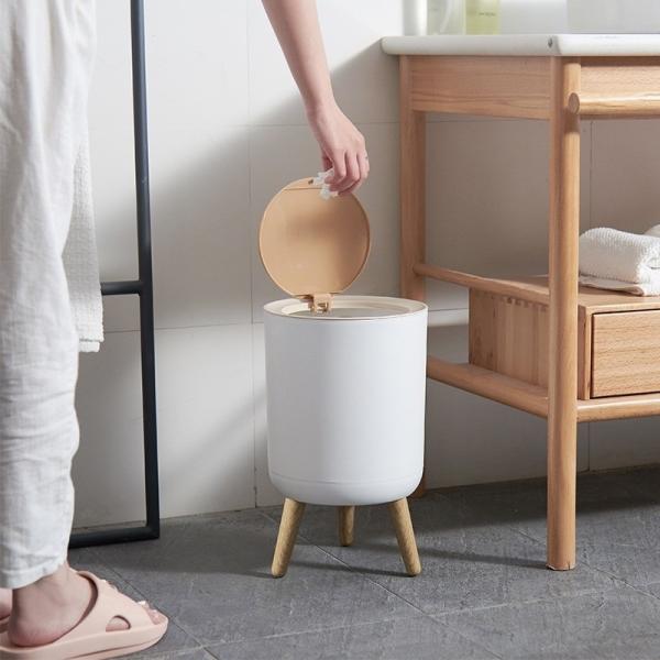 Home Japanese Wood Grain Creative Push Trash Can Bedroom Toilet Covered Trash Basket Tall Trash Can