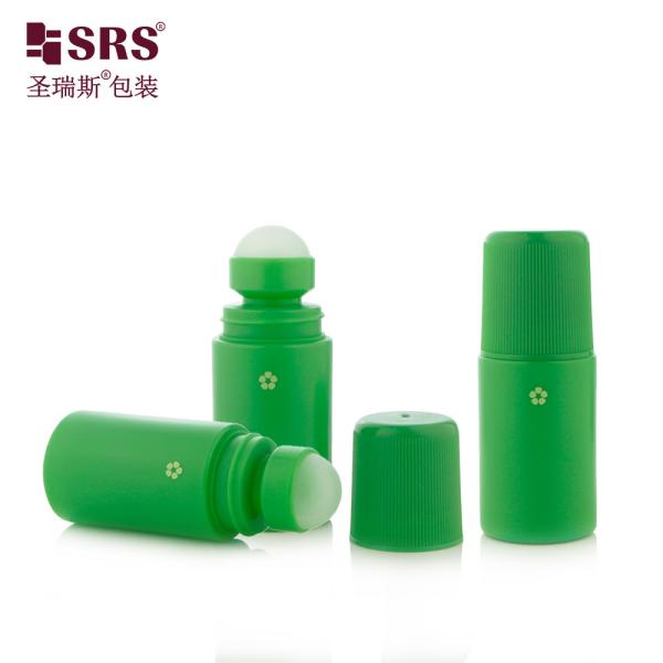 RPPC Wooden Green Colored 50% PCR Roll On Bottle 60ml For Women Antiperspirant